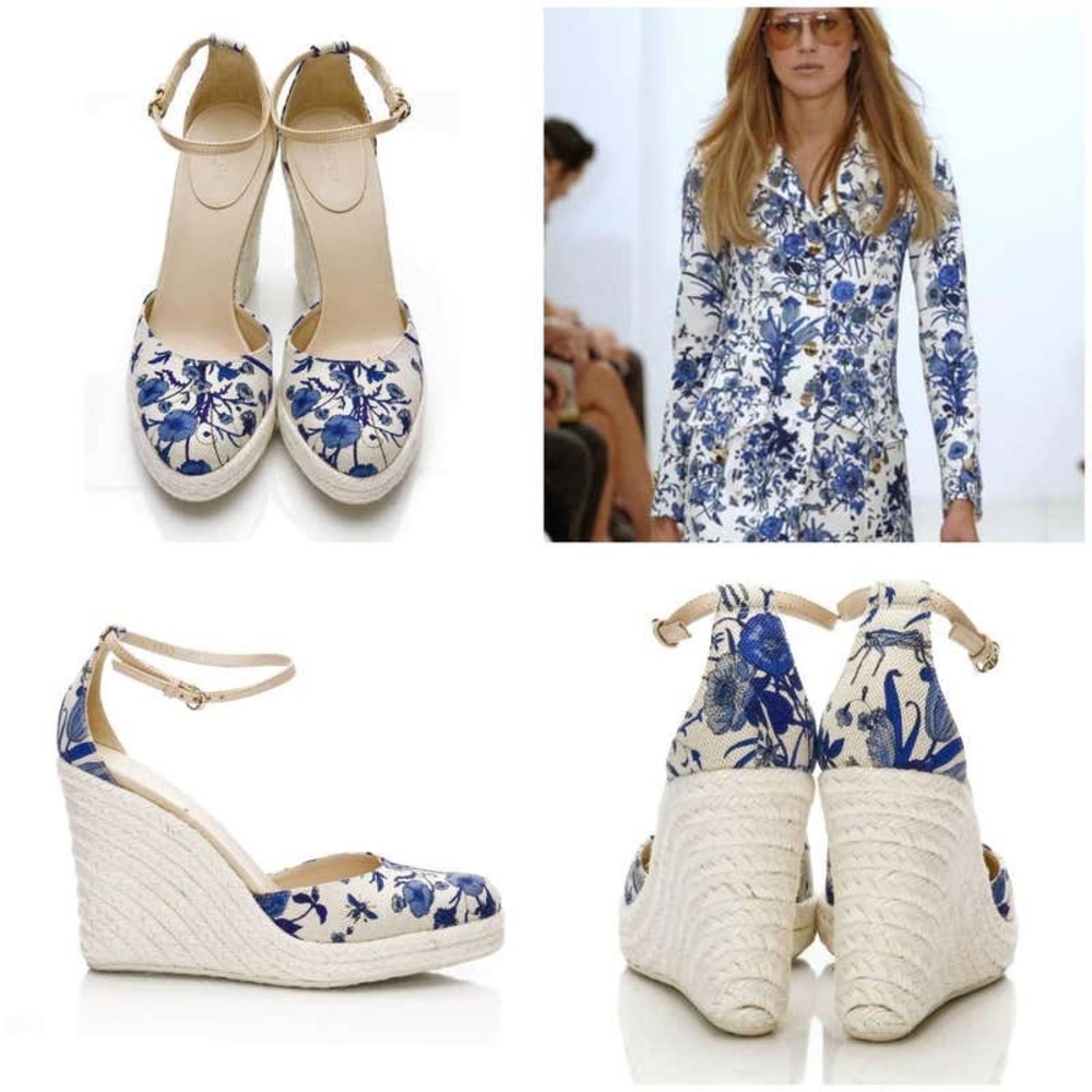 Gucci Cruise 2007 Runway Flora Wedge Espadrille Heels Indigo - Picture 2 of 10